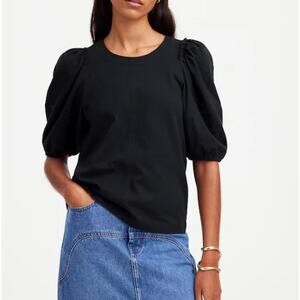 Madewell Women's Crew Neck Puff-Sleeve Relaxed Casual Tee Top Black XXS New